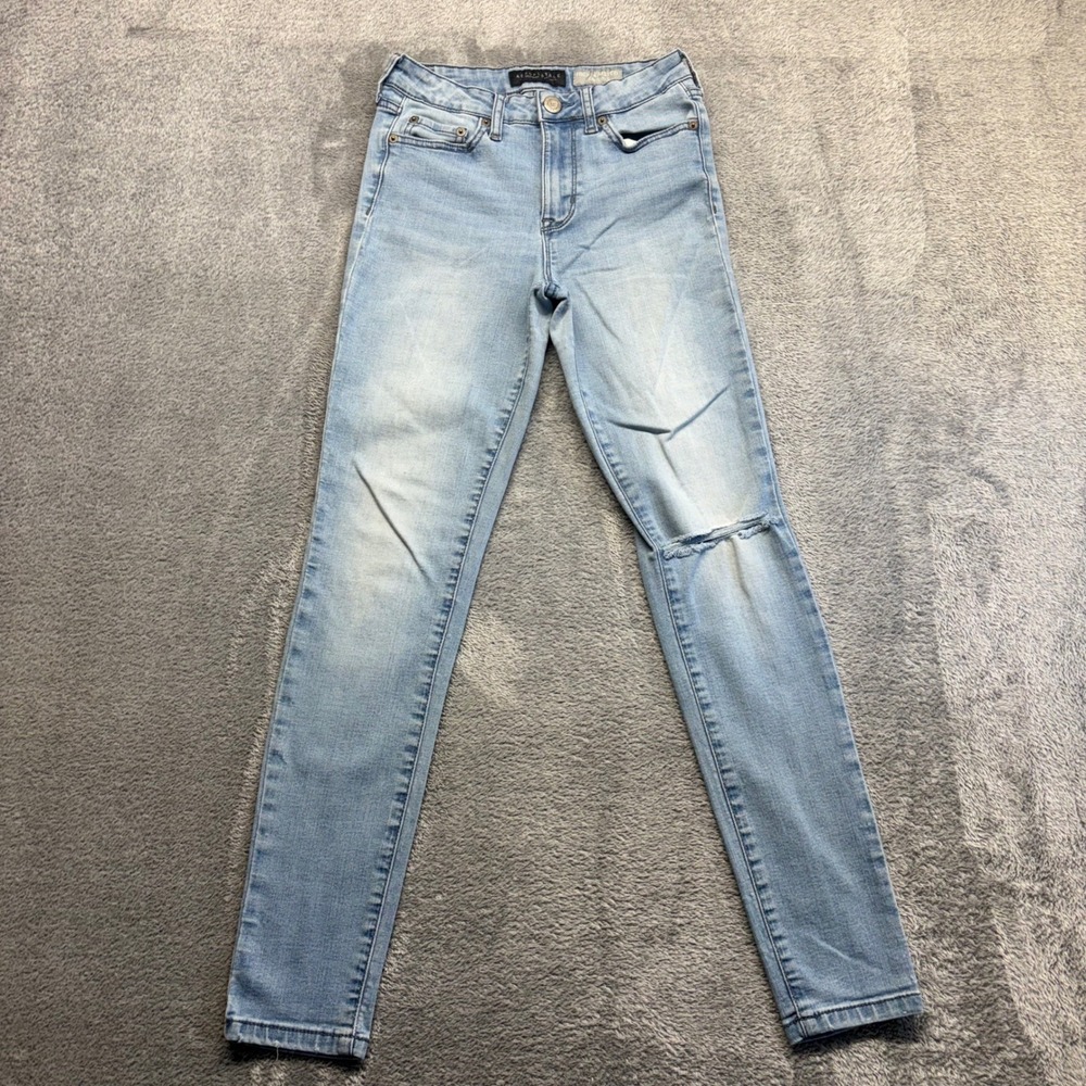 Aeropostale High Waisted Jegging Women 2 Regular Light Blue Fair Distressed Rip